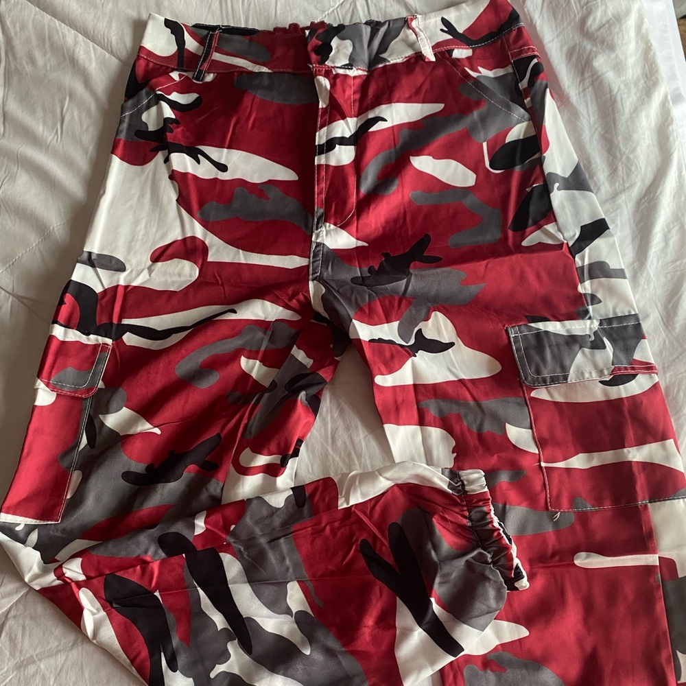 red and black camo joggers